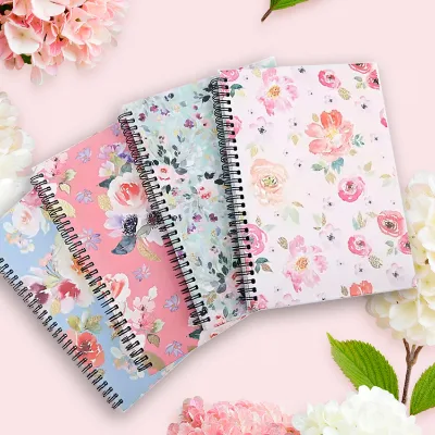 Good quality hardcover flower design bound  spiral  notebook with multi size leather cute notebook a5 notebooks for students