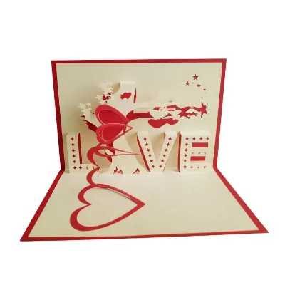 Cheap 3D Greeting Cards Valentine's Day love Greeting Card with Custom logo