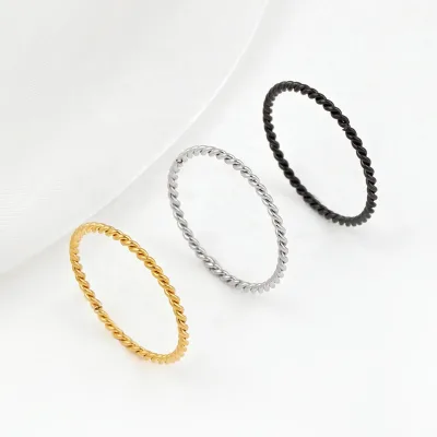 Wholesale Fashion Simple Ultra Fine Plain Ring Jewelry Ring Twisted Fried Dough Twists Stainless Steel Ring As Gift