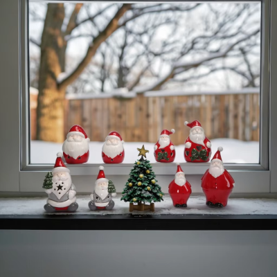 Led Lighted Ceramic Santa Claus with Christmas Tree Ceramic Santa Claus