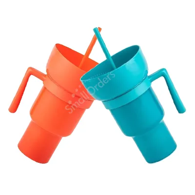 Custom Stainless Steel Plastic Stadium Cups Tumbler with Handle Straw Popcorn Snack Drink Cup Promotional Sports Water Bottle