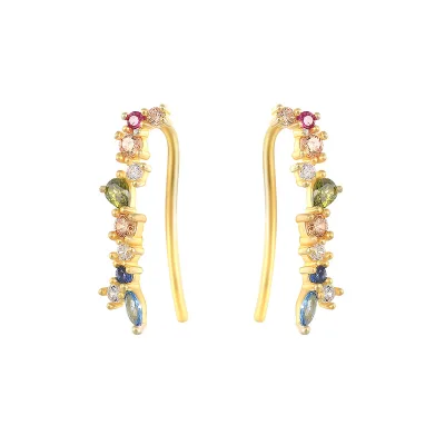 Laodun S925 Sterling Silver New Arrivals Latest Designer Colorful Cuff Earring Gold Trendy Classic Design Earrings for Women