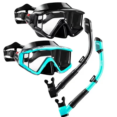 Aegend Snorkeling Gear Adults Youth Kids Snorkel Mask Top Dry Valve Panoramic View Anti-Leak Anti-Fog Polycarbonate Diving