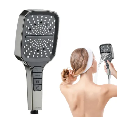 2025 New 8 Function Gun Gray Luxury Square High Pressure Button Select Hand Shower Head ABS Plastic Shower