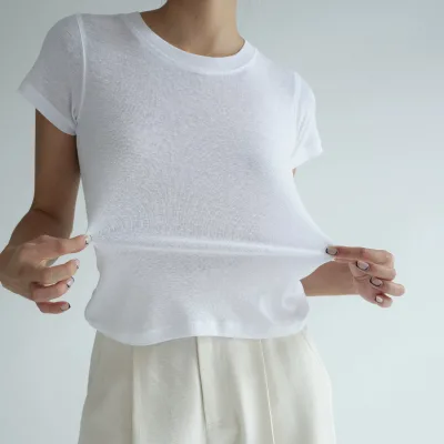 Wholesale Lightweight Breathable Soft Crew Neck Loose T-shirt Linen Texture & Slightly Sheer Women Crop Top Slim Fit T-shirt
