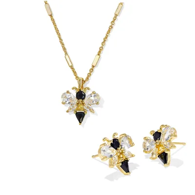 Gemnel Minimalist Gold Plated Stud Necklace Cute Little Bee Jewelry Set