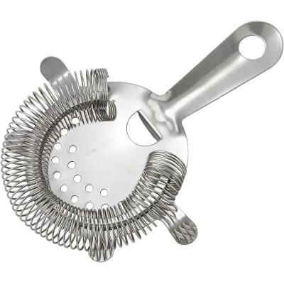 4-Prong Stainless Steel Bar Strainer, 6 Inches Silver Bar Tool Drink Strainer with 100 Wire Spring for Mixologists