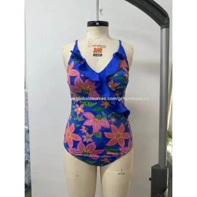 OEM New design UV protective swimsuit , tropical cut-out halter one piece swimsuit