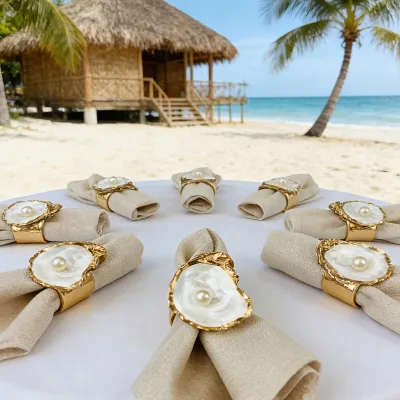 Set of 9 Charming Oyster Shell Pearl Napkin Rings for Summer Beach Wedding, Perfect As Unique Gifts for Valentine'S Day 3-4 Inch