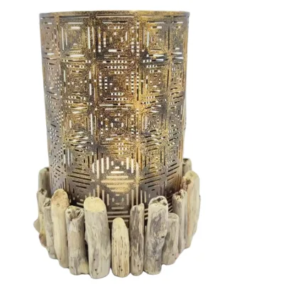 New Custom Natural Driftwood Primitive Lantern with Metal Holder for Christmas Decorations