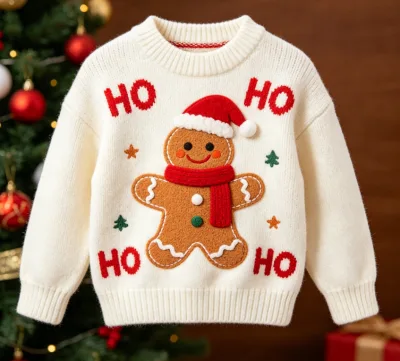 Wholesale Funny Tree Knitting Patterns Small Bell Decoration Crew Neck Ugly Men Christmas Pullover Sweater