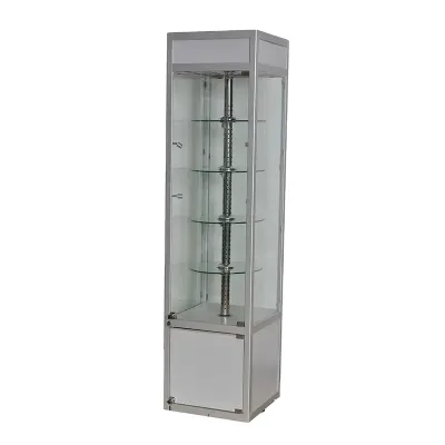 Rotating Perfume Shop Square Glass Display Cabinet LED Lighting Eco-Friendly Design Durable Build Tiered Shelves-Modern Retail
