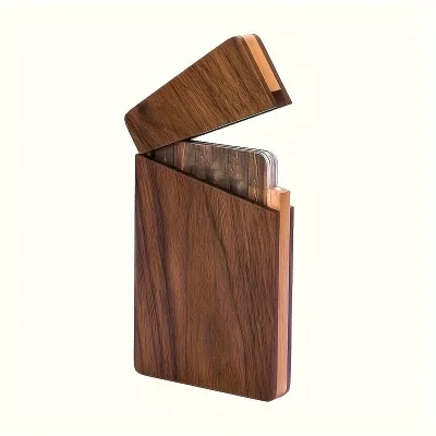 Personalized Black Walnut Wood Business Card Holders Wooden Business Card Case Name Card Holder With Magnetic Closure Portable