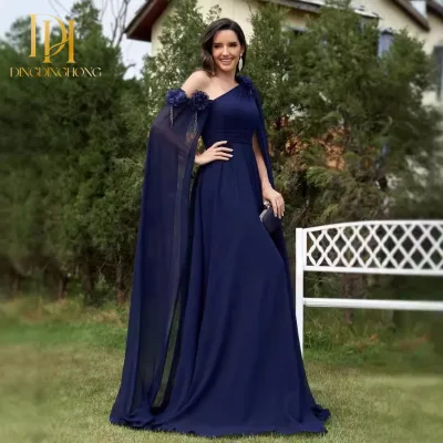 Women's Blue Slim Fit Fishtail Banquet European and American Style Chiffon Ribbon Bridesmaid Dress Evening Dress