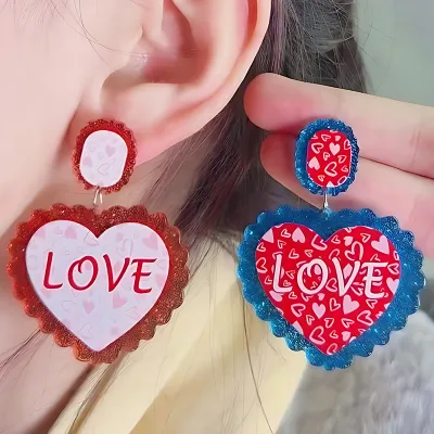 Valentine's Day Earrings Jewelry Gifts Personalized Custom Acrylic Heart Heart Drop Earrings