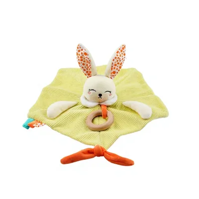 OEM Rabbit Baby comfort Blanket Mouth-friendly Multi-functional Plush Rattle Toy Claw Ring Training Toy with Crinkle Paper