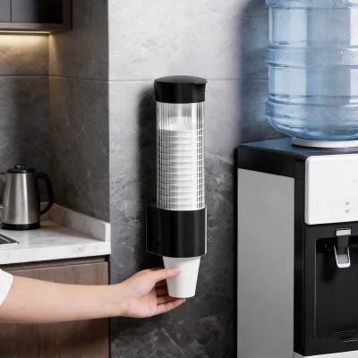 Wholesale Dustproof Disposable Paper Cup Holder Rack Wall Mounted Adhesive Cup Dispenser for Coffee Shop Water Dispenser