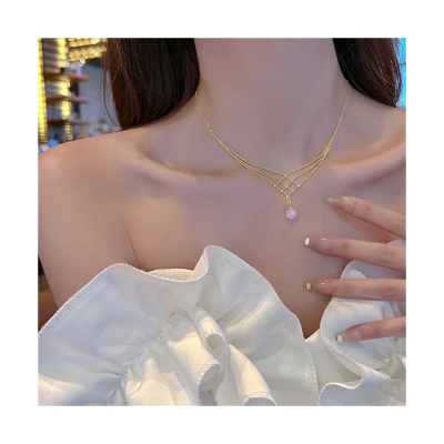 Multi Layered Pearl Choker Necklaces Gold Chain Pearl Pendant Necklace for Women Neck Jewelry Gift