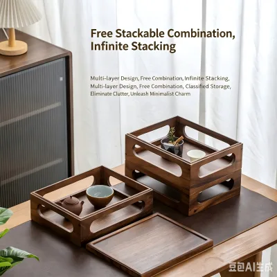Walnut Desktop Storage Box Shelf Solid Wood Stackable Multi-Layer Organizer Figurines Toys Cultural Playthings Tea Sets