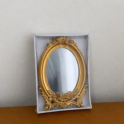 Vintage Baroque Gold Wall Hanging Mirror Frame Decorative Antique Oval Rectangular Vanity Cosmetic Mirror Tray Home Wall Decor