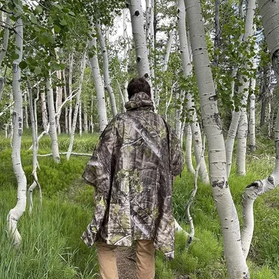 Outdoor Tree Stand Camo Poncho, Hooded Cape , Camouflage Cloak Hunting Clothes for Bird Watching, Jungle Hunting