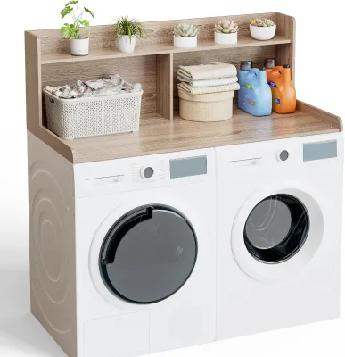 2-Tier Large Space 54" W X 27.5" D Non-Slip Folding Clothes Topper 20 Inches Modern MDF Natural Bamboo Color Countertop Cover