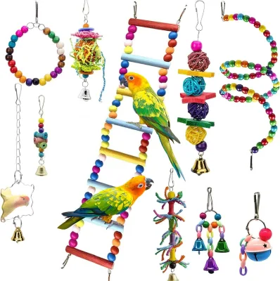 Eco-Friendly Educational Bird Toys Set Wood Perch and Birdcage Swing for Parrots Cross-Border Parrot Chewing Toys