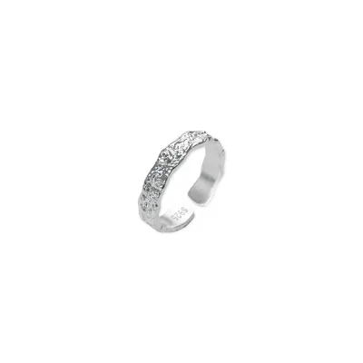 S925 Sterling Silver Vintage Textured Open Ring for Women, Personalized Stackable Fashion Ring