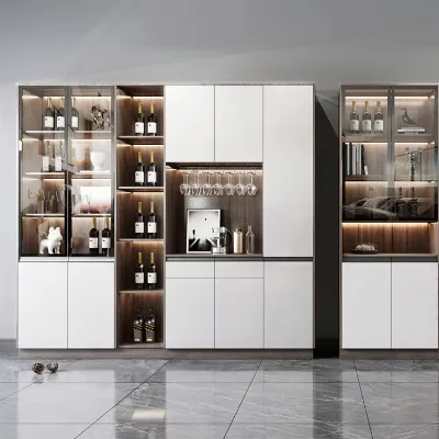 Modern Simple Wood Panel Wine Cabinet for Living Room & Dining Room Light Luxury Wall-Mounted Side Cabinet for Dining Chair