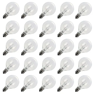 25 Pack G40 Replacement Light Bulbs, 5W Clear Globe Bulbs for Outdoor String Light (E12 / C7 Screw Base Sockets), Warm White