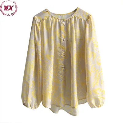New Arrival Female Elegant O-Neck Flare Sleeve Mujer Floral Printing Shirts Summer High Quality Chiffon Women's Blouses 2023