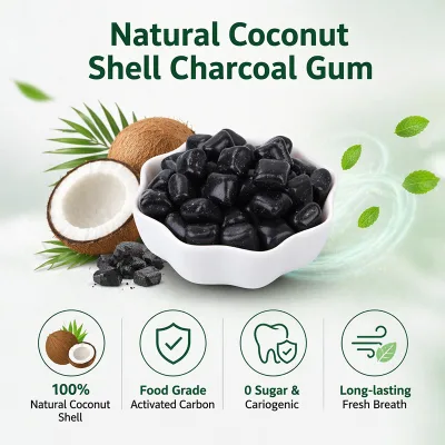Coconut Charcoal Sugar Free Chewing Gum with Xylitol Fresh Breath Teeth Whitening Activated Carbon Oral Care