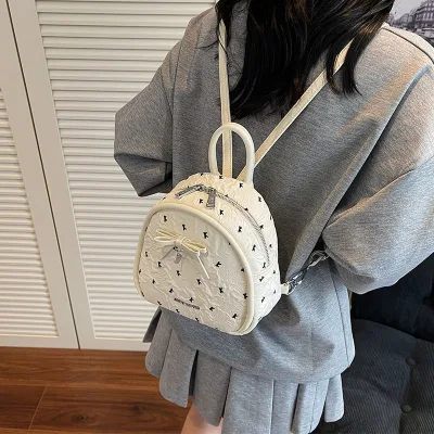 Cute Wind Small Lady Luxury Fashion Western Style Polyester Backpack with Hasps Closure-Simple Texture