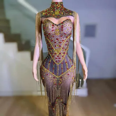 AD2282 High Quality Fringe Dress Tassel Crystal Diamond Luxury Dresses Evening Gown Dress Elegant Ball Gown