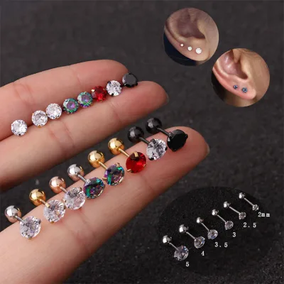2021 Trend Ear Bone Clip Stud Clip on Fashion Round Crystal Colorful Stud Cute Earrings for Women