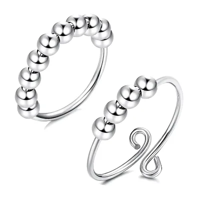 Trending New Design Move Sliding Beads Anti Anxiety Ring Minimalist Adjustable Stainless Steel Fidget Spinner Anxiety Ring