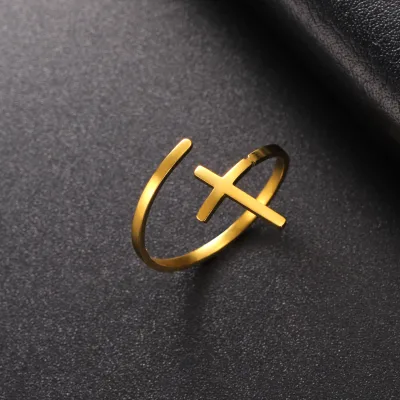 Catholic Religious Protection Amulet Rings Stainless Steel Adjustable Open Warparound Cross Ring for Women Men