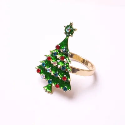 Colored Diamond Gold Christmas Tree Napkin Rings Handkerchief Loop
