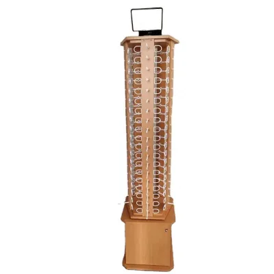 Sunglasses Retail Unique Design Wood Grain Rotation Floor Stand Glasses Display Rack