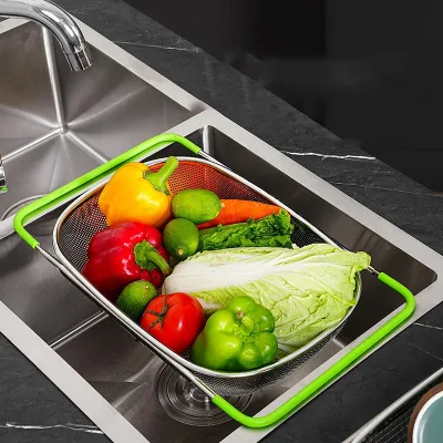 Kitchen Washing Dishes Wash Fruits and Vegetables Stainless Steel Retractable Drain Basket