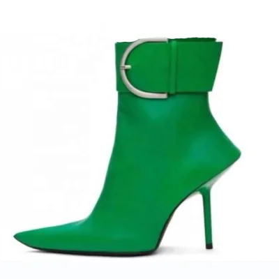 Sexy Big Buckle Women's Ankle Boots Thin High Heel Pointed Toe Shoes Zipper Short Booties Party Shoes Custom Colors