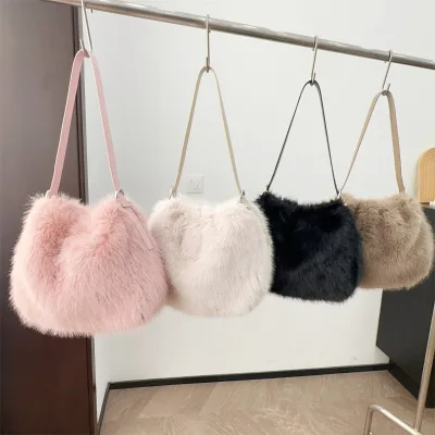 Autumn Winter Fashion Faux Fox Fur Shoulder Tote Bag Large Capacity High Quality Fluffy Underarm Bag