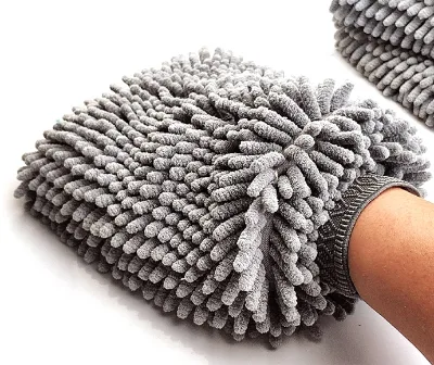 1500gsm Heavy Duty Grey Color Microfiber Car Chenille Glove Wholesale