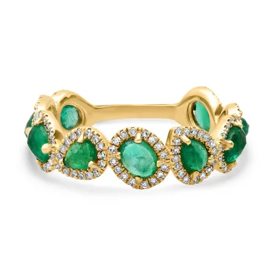 Gemnel New Fashion Brass Gold Plated Custom Jewelry Oval Pear Green Gemstone Cluster Band Emerald Diamond Ring for Women Premium