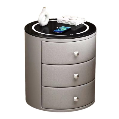 Round Nightstand 3 Drawer Nightstand Nightstand with Charging Station Locking Nightstand Round-nightstand