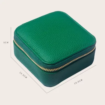 Simple Leather Jewelry Box Organizer Case with Zipper Closure for Earrings & Rings Travel Storage