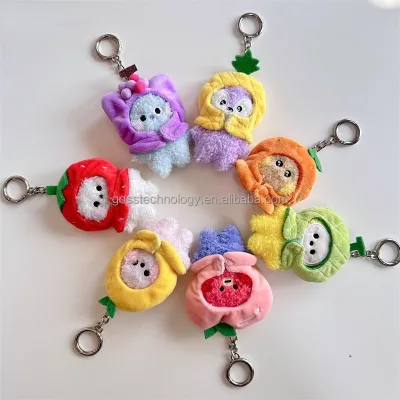 CreativePlush Doll with Fruit Hat Soft PP Cotton for Collectors Bag Charm Keychain  Mini Kpop Doll Keychain for Fans