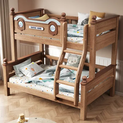 Modern Design Solid Wood Durable Bunk Bed with Ladders for Children Multi-Size Options