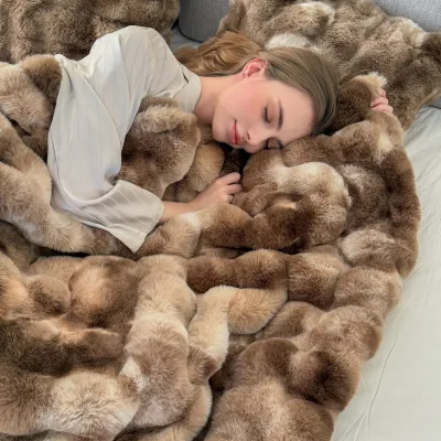 Tie-dye Faux Fur Print Fleece Blanket Bubble Plush Throw Double-Sided Extra-Thick Light Luxury Style Throw