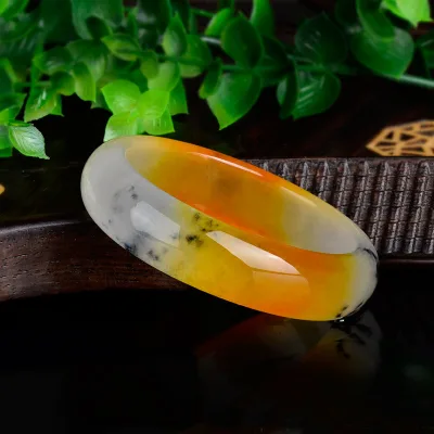 Real Natural Yellow Jade Bangle Chalcedony Retro High-grade Bangles Lady Party Lucky Gift